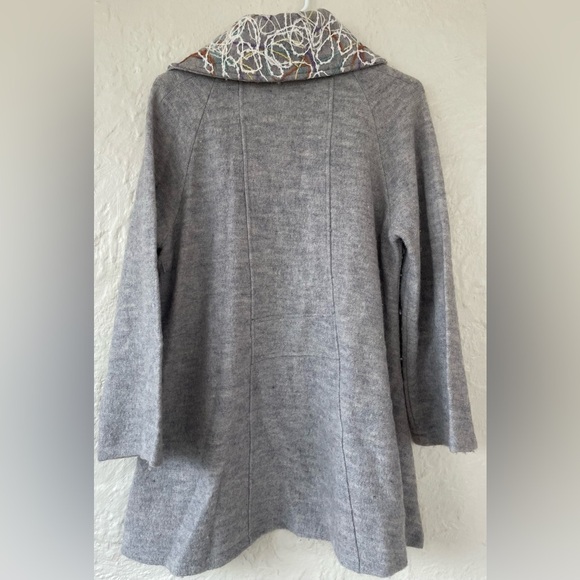 For Cynthia 100% Wool Boho Sweater Coat Womens Gray Art Unlined Full Zip; size M - Picture 6 of 6